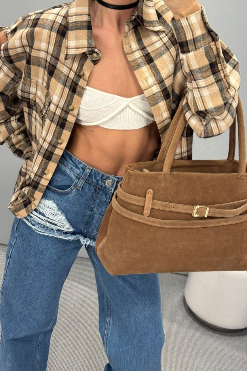 Кемел сорочка в клітинку Cut Off Shoulders FW24-25 BLAZH.